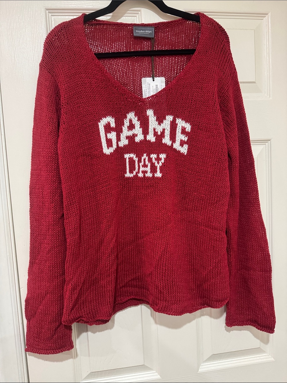 Wooden Ships/Chile Red V-Neck 'GAME DAY' Knit Sweater/NWT! NEVER WORN! Luxury!